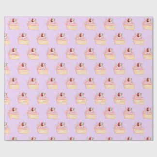 Happy Birthday Cute Strawberry Shortcake and Mochi Wrapping Paper