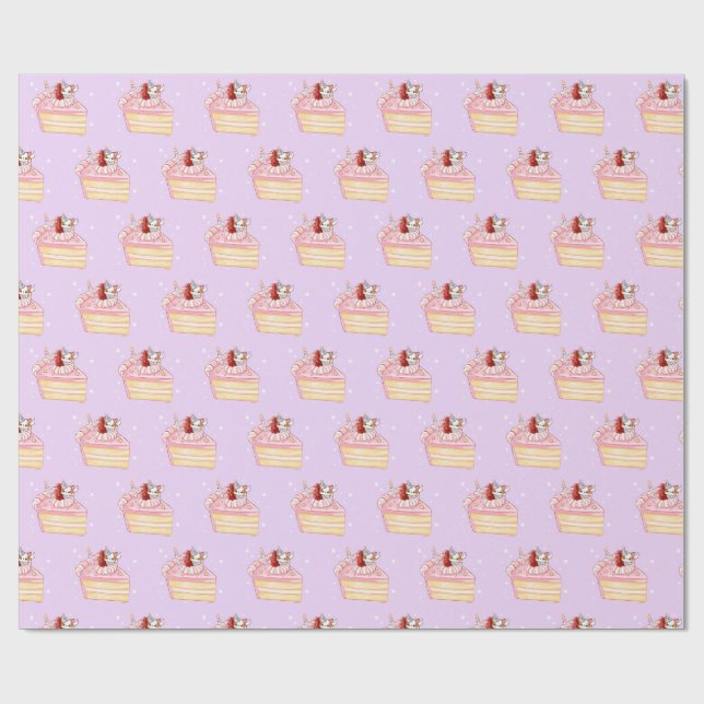 Happy Birthday Cute Strawberry Shortcake and Mochi Wrapping Paper