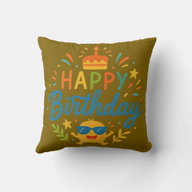 Happy Birthday | Cute Sunshine Throw Pillow (Back)