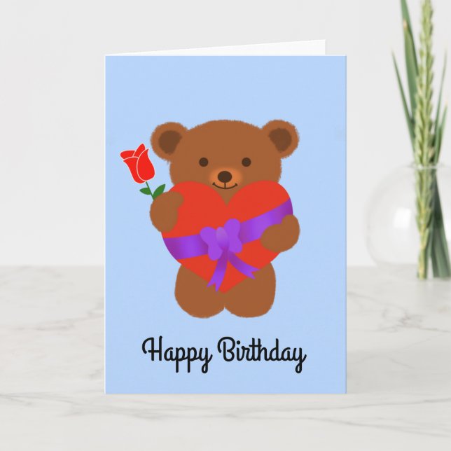 Happy Birthday Cute Teddy Bear #1 Card (Front)