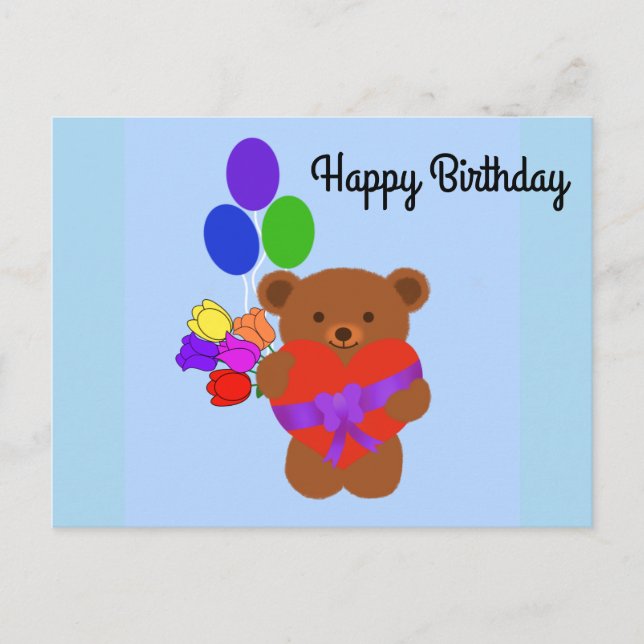 Happy Birthday Cute Teddy Bear #4 Postcard (Front)