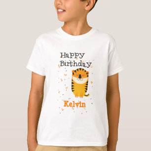 Happy birthday cute tiger custom name grey T-Shirt