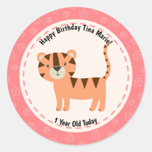 Happy Birthday Cute Tiger Zoo Animals Classic Round Sticker