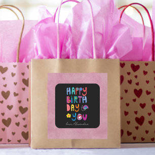 Happy Birthday Cute Typography Personalised Square Sticker