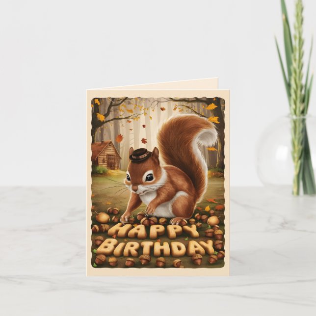 Happy Birthday Cute Vintage Squirrel Card (Front)