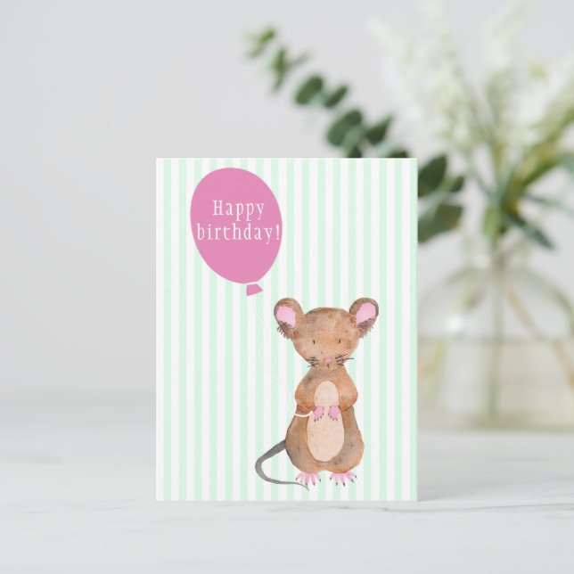 Happy Birthday  | Cute Woodland Mouse Postcard (Standing Front)