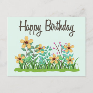 Happy Birthday Cute Yellow Garden Flowers Postcard