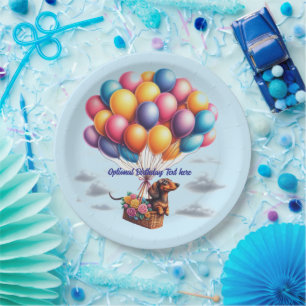 Happy Birthday  Dachshund Balloons Paper Plate