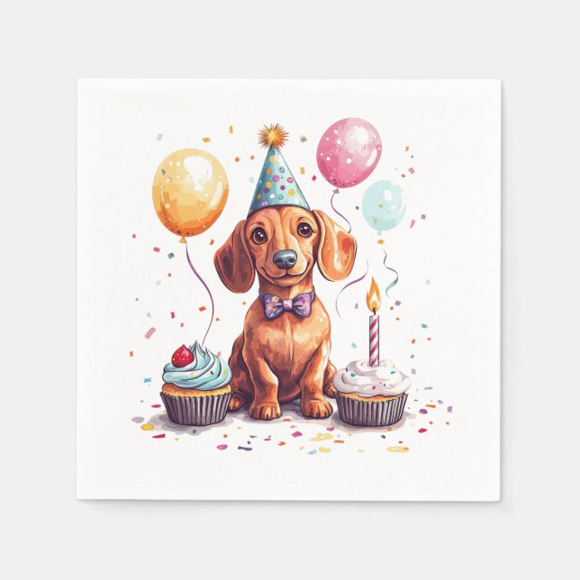 Happy Birthday Dachshund Dog  Napkin (Front)