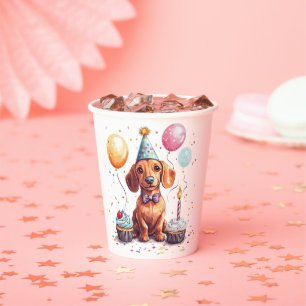 Happy Birthday Dachshund Dog Paper Cups