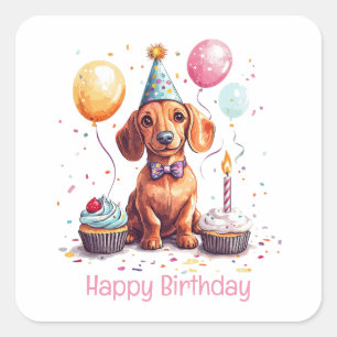 Happy Birthday Dachshund Dog Square Sticker