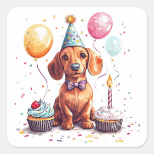 Happy Birthday Dachshund Dog Square Sticker