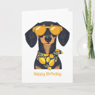 Happy Birthday Dachshund Dog Sunglasses Lemons Card