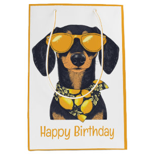 Happy Birthday Dachshund Dog Sunglasses Lemons Medium Gift Bag