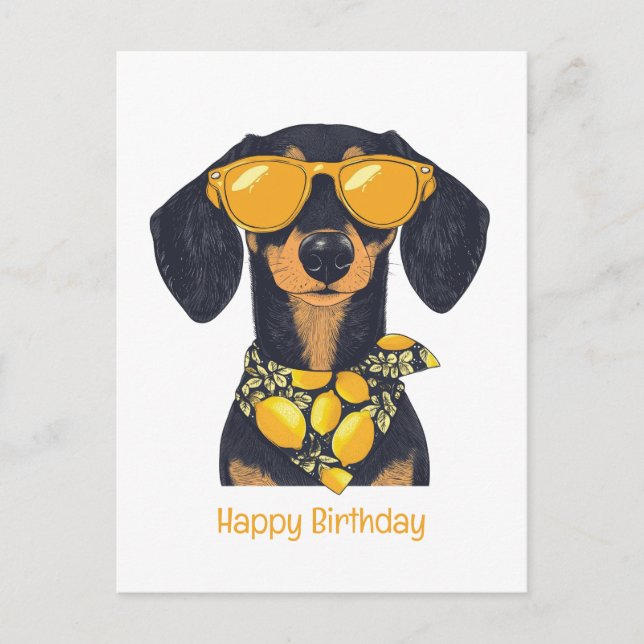 Happy Birthday Dachshund Dog Sunglasses Lemons Postcard (Front)