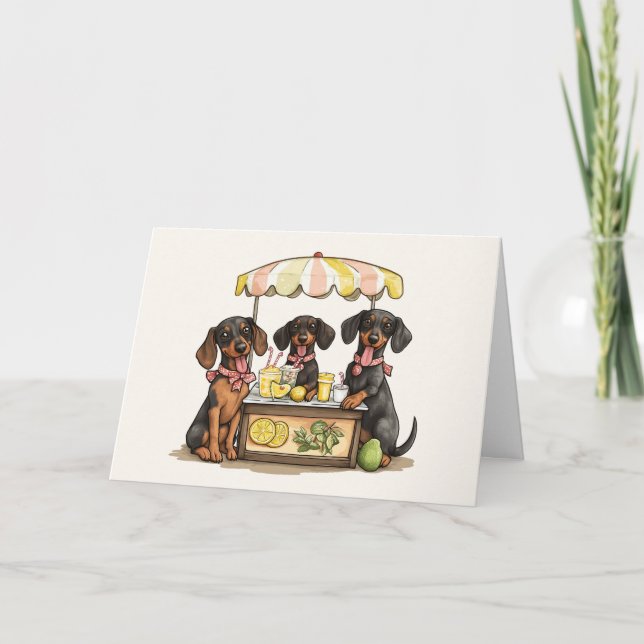 Happy Birthday Dachshund Dogs Lemonade Stand Card (Front)