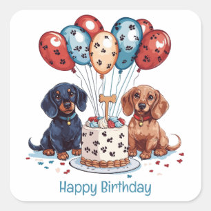 Happy Birthday Dachshund Dogs Square Sticker