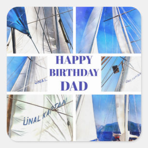 Happy Birthday Dad Artistic Sailboat Collage Square Sticker
