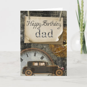 Happy Birthday Dad Car Clock Retro Vintage Design Card