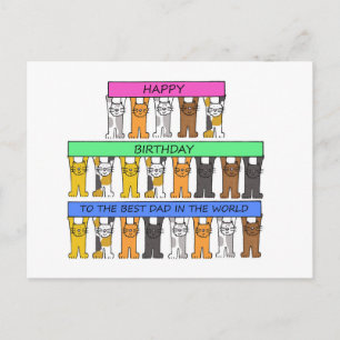 Happy Birthday Dad Cartoon Cats with Banners Postcard