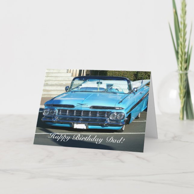 Happy birthday dad Classic Blue Car greeting card (Front)