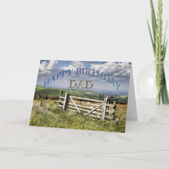 Happy Birthday Dad, landscape with a gate Card (Front)