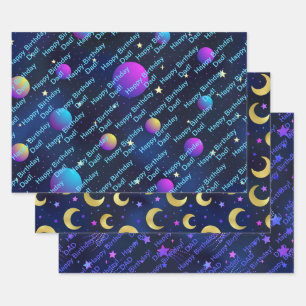 Happy Birthday Dad or Personalise Name Blue Stars  Wrapping Paper Sheet