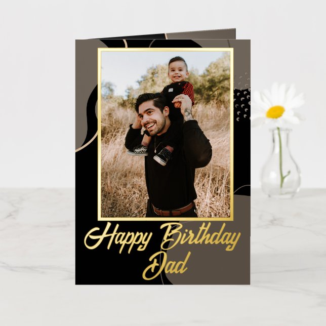 Happy Birthday Dad Personalised Photo Modern  Foil Greeting Card (Small Flower)