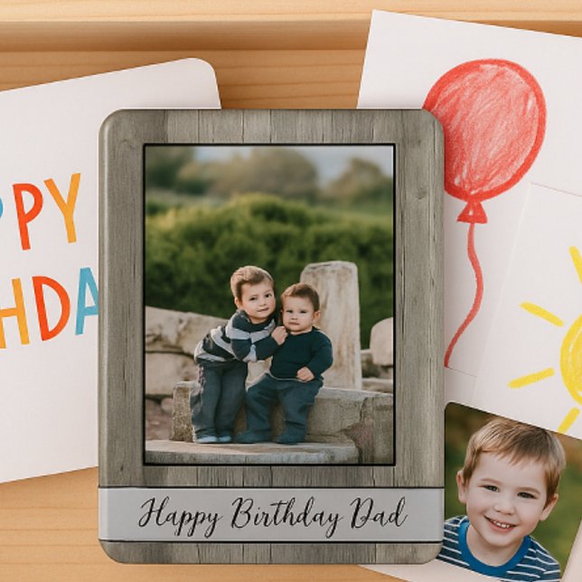 Happy Birthday Dad Photo Rustic Wood  Magnet (Creator Uploaded)