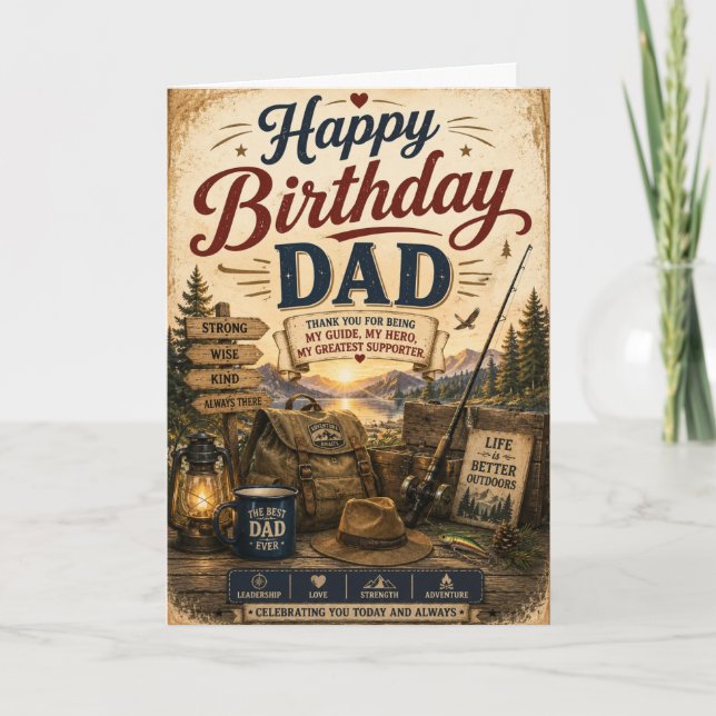 Happy Birthday Dad Rustic Outdoor Adventure Card (Front)