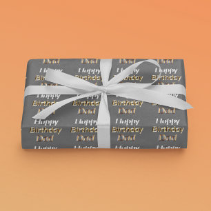 Happy Birthday Dad Silver & Gold Text Gift Wrap