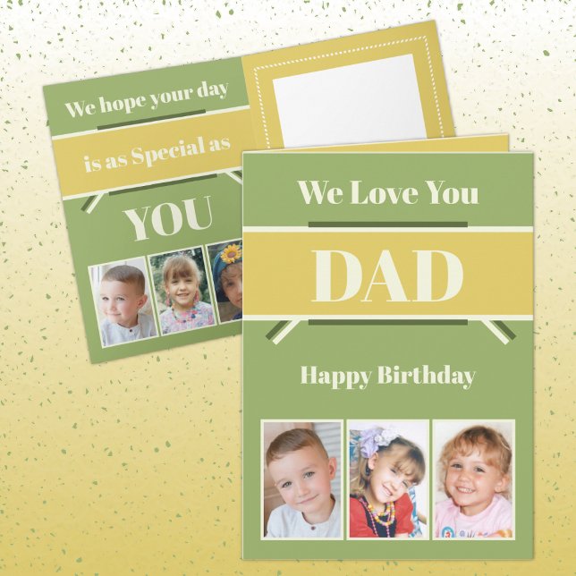 Happy Birthday Dad with six photos yellow green Card (Creator Uploaded)