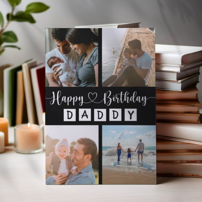Happy Birthday Daddy Black & White Photo Collage Holiday Card (Creator Uploaded)