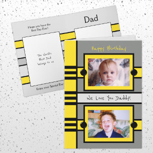 Happy Birthday Daddy grey yellow photo love you Card