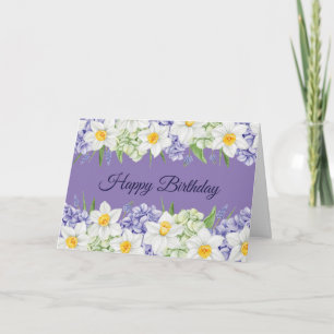 Happy Birthday Daffodil and Hydrangea Flowers  Card