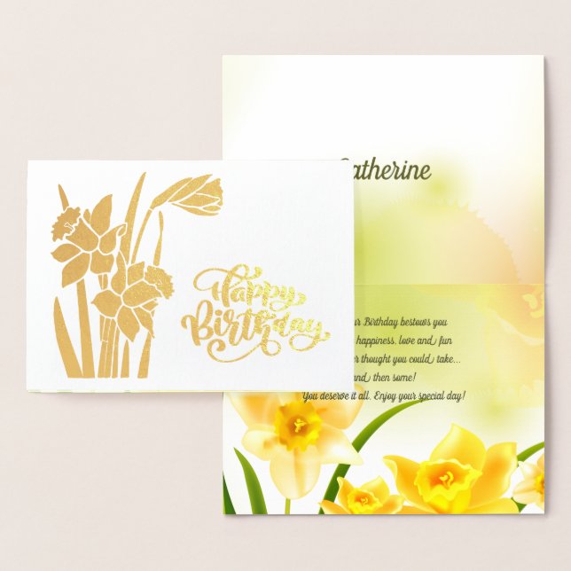 Happy Birthday. Daffodils Luxury Real Foil Cards (Display)