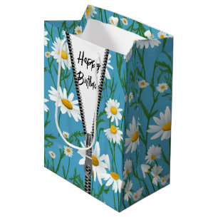 Happy Birthday Daisies with Zipper Medium Gift Bag