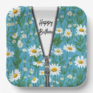 Happy Birthday Daisies with Zipper Paper Plate