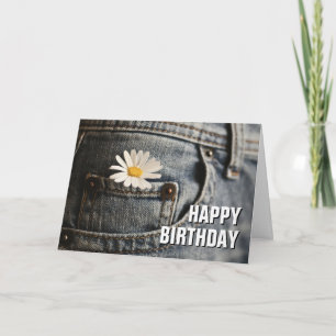 Happy Birthday   Daisy in Jeans Pocket Card