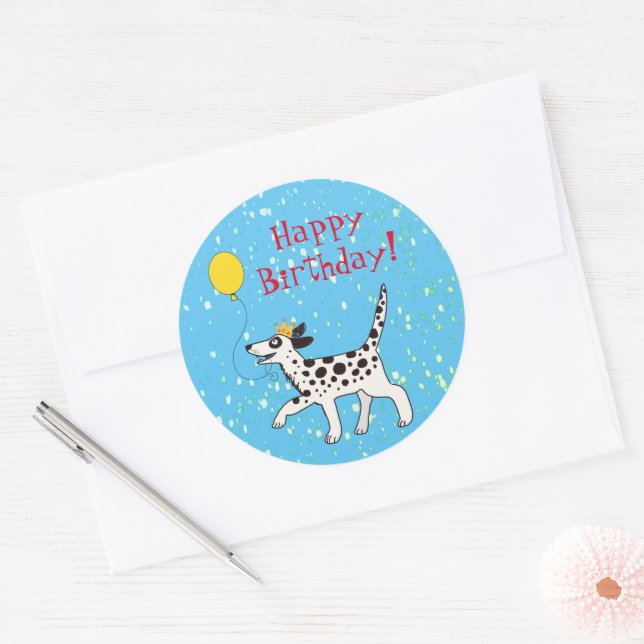 Happy birthday Dalmatian Classic Round Sticker (Envelope)
