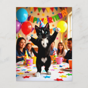 Happy Birthday   Dancing Party Cat Postcard