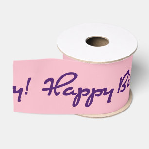 Happy Birthday! Dark Purple Casual Script Grosgrain Ribbon