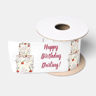 Happy Birthday Darling Cherry Cake Ribbon Satin Ribbon