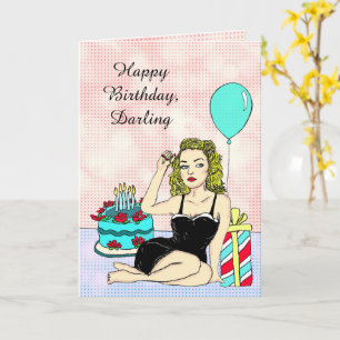 Happy Birthday Darling, Retro Lady Pinup Card