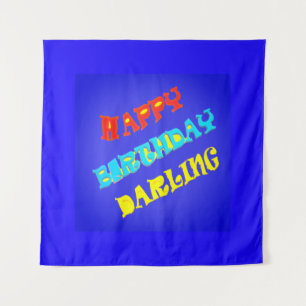 HAPPY BIRTHDAY DARLING TEXT AND BLUE TAPESTRY