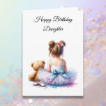 Happy Birthday Daughter | Ballerina and Teddy Card<br><div class="desc">Little girl ballerina in pink and blue tutu sitting with her teddy bear birthday card for daughter. You can add her name in the personalise area. Pretty for any little girl.</div>