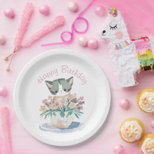 Happy Birthday Daughter   Cute Kitten Name Paper Plate