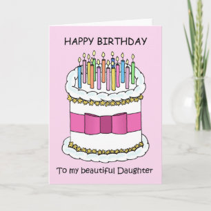 Happy Birthday Daughter Pretty Cake and Candles Card