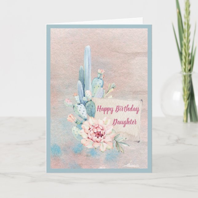 Happy Birthday Daughter Watercolor Cactus Card (Front)