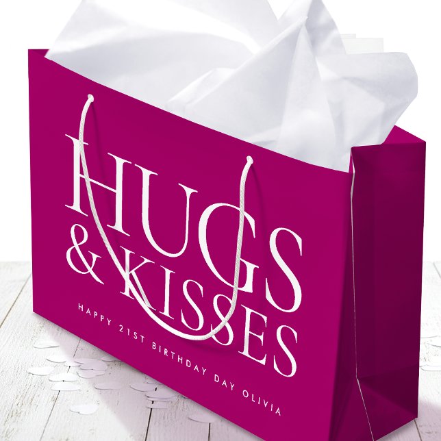 Happy Birthday Day Any Age Hugs & Kisses Pink Large Gift Bag (Creator Uploaded)